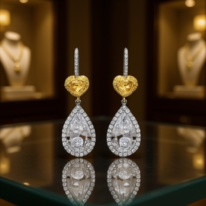 Orecchini Pendenti a Cuore Romantici da Donna, Placcati Oro 18K, con Cristalli Taglio a Pera e Strass Incastonati, Gioielli alla Moda per Feste - Product Image 2