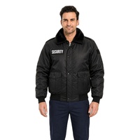Blouson Bomber de Sécurité pour Homme avec Col en Fausse Fourrure, Manteau d'Hiver Chaud pour Agent de Sécurité, Veste à Fermeture Éclair avec Rabat Anti-Intempéries, Patch de Sécurité Personnalisé