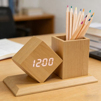 Support de crayons électronique LED multifonctionnel créatif en PVC, horloge de bureau au design minimaliste, alimentation par piles/USB, vente en gros usine