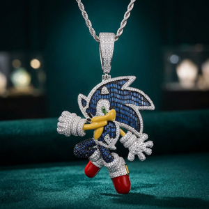 Pendentif Sonic The Hedgehog en moissanite, argent 925 plaqué rhodium, charme de dessin animé, bijoux de luxe, cadeau unisexe - Product Image 1