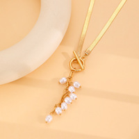 À la mode En Acier Inoxydable Court Style Imitation Perle Gland Collier Rétro Géométrique Plat Serpent Os Femmes Bijoux