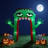 Arche gonflable Frankenstein avec visage vert brodé et éclairage LED pour Halloween – Décoration d'entrée et accessoire d'ambiance