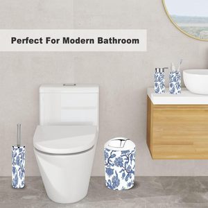 Juego de accesorios de baño de estilo Chinoiserie azul japonés de 6 piezas, ramas sin costuras, flores, accesorios de baño de Metal con acabado cromado - Product Image 4