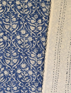 Indigo Blue Cotton Kantha <b>Quilt</b> Twin Size 60x90 Inch Handmade <b>Bedspread</b>, Traditional Indian Patchwork Bedsheet - Product Image 3