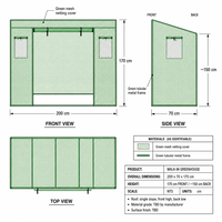 Kit de serre de jardin avec couverture en filet, structure métallique tubulaire, fenêtre de ventilation à rabat avant déroulable, 200x70x170cm, pour les cultivateurs de légumes