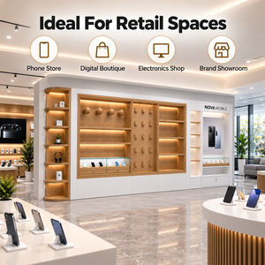 Ensemble d'agencement minimaliste sur mesure pour boutique de téléphonie, avec vitrine en verre à finition soignée pour salle d'exposition d'électronique grand public - Product Image 3