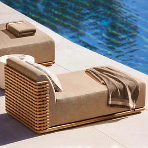 Conjunto de Sofás de Teca para Exteriores en Forma de L, Muebles de Jardín Impermeables para Patio, Villa o Resort, con Estructura de Aluminio y Diseño de Madera Empalmada - Product Image 2