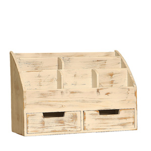 Wooden Storage Rack Rectangle Open Top With Compartments Desktop Organizer For Home Office Use - Product Image 5