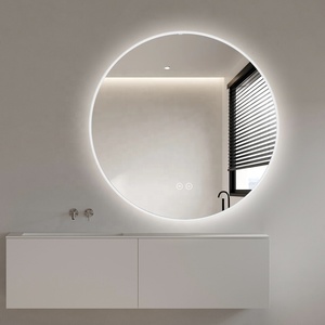 Yuvarlak ışıklı akıllı banyo aynası LED gümüş duvar aynası dokunmatik ekran ile makyaj masası aynası otel ve ev kullanımı için - Product Image 2