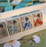 Jeu de tuiles de Mahjong, art chinois traditionnel, faces ivoire, dos vert, acrylique, 160 tuiles pour soirée de jeux sociables