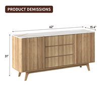 Buffet SENYU 62 pouces en bois massif rainuré avec portes coulissantes, 3 tiroirs, étagère réglable, prise électrique, style moderne mi-siècle, meubles pour la maison
