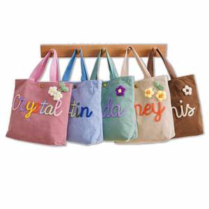 Sac à main en velours côtelé personnalisé, sac à bandoulière en coton tressé, sac fourre-tout léger pour les voyages et l'usage quotidien - Product Image 1