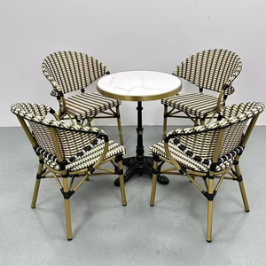ชุดเก้าอี้และโต๊ะทำจากอลูมิเนียมผสมหวายทำจาก PE กลางแจ้งสไตล์โมเดิร์นสำหรับร้านอาหารสวนคาเฟ่พักผ่อน - Product Image 1