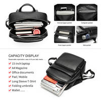Sac à dos pour ordinateur portable en cuir véritable pour homme, imperméable, doublure en nylon et polyester, fermeture éclair, grande capacité, sac de voyage pour ordinateur portable 15 pouces