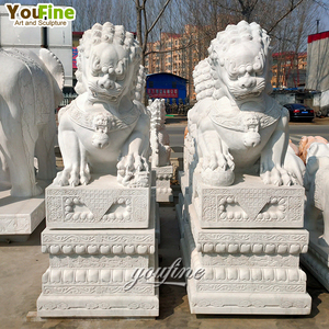 YOUFINE tallado a mano tamaño real Entrada de jardín al aire libre mármol blanco Natural Fengshui piedra <span class=keywords><strong>China</strong></span> mármol Foo perro estatua para la venta - Product Image 2