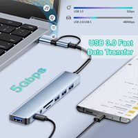 Alüminyum 8'i 1 Arada USB-C Bağlantı Hub'ı, USB3.0 Genişletici, SD TF Okuyucu, Ev Ofis Çoklu Cihaz Bağlantısı için 3,5 mm Aux Girişi