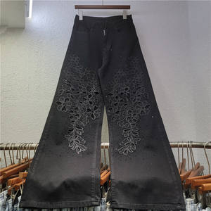 Pantalon long en <span class=keywords><strong>jean</strong></span> taille haute à jambe <span class=keywords><strong>large</strong></span> et droite <span class=keywords><strong>pour</strong></span> <span class=keywords><strong>femme</strong></span>, orné de strass taille <span class=keywords><strong>ronde</strong></span>, design tendance 2026 - Product Image 2