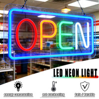 Letrero LED de neón con base transparente de acrílico, indicador luminoso de tienda ABIERTA, luz ambiental, personalizable en cualquier tamaño y diseño.