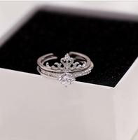 Ensemble de 2 bagues couronne pour femme, superposables, double couche, incrustées de strass, bande ouverte, deux pièces détachables assorties