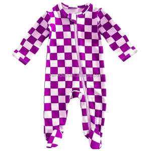秋冬拉链儿童套装一体式学步儿童脚睡衣婴儿连衫裤婴儿可爱竹子婴儿睡衣