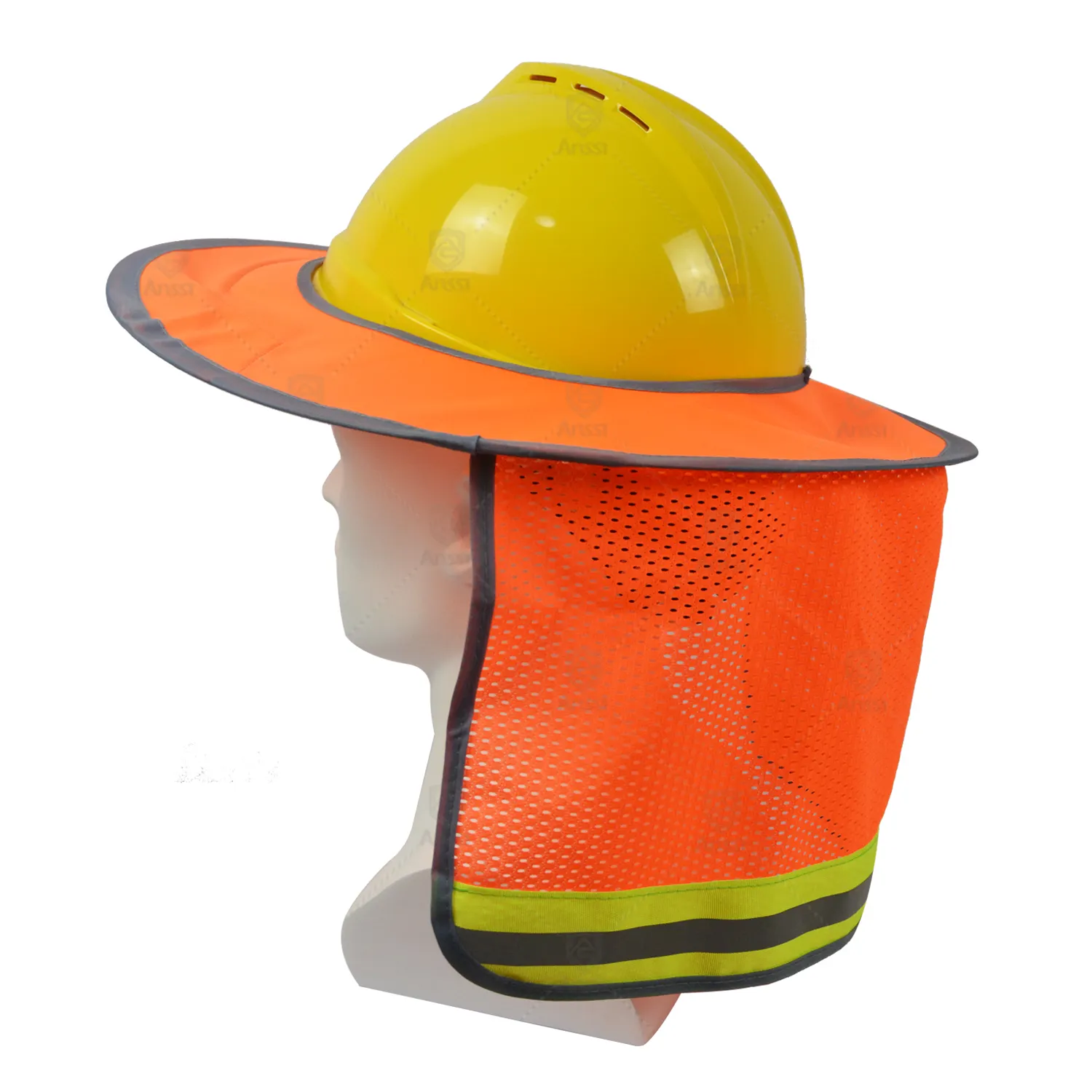Topi Pelindung Terik Matahari Kualitas Terbaik Hi Vis Reflektif Penuh Warna Oranye Keras Visor Penahan Matahari 100% Poliester Jaring Pelindung Leher untuk Helm Keselamatan