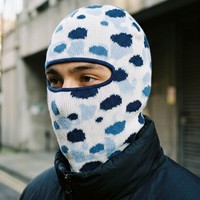 Balaclava Motif Sapi Biru Grosir, Logo Kustom Jacquard, Pola Hewan Rajut, Masker Ski, Masker Wajah Hangat Musim Dingin, Kupluk untuk Pabrik