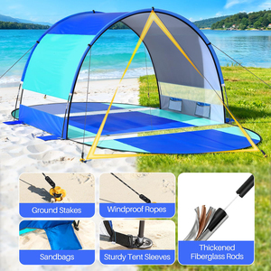 Tente de plage pop-up E-RIKE personnalisée à double porte pour 2-3 personnes, protection UV, tente de plage portable ultralégère, abri pare-soleil - Product Image 3