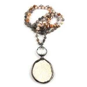 Collar de Piedras Naturales de 6mm y 8mm con Nudo, Collar con Colgante de Piedra Preciosa Grande Irregular, Joyería Personalizada para Mujer - Product Image 5