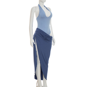 Viviblook D26DS176 Vestido de Verano para Mujer, Nuevo, Color Sólido, Casual, con Bloques de Color, Halter, Abertura Lateral, Maxi, para Fiesta de Noche - Product Image 5
