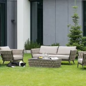 Set di stoviglie con struttura in alluminio da giardino per esterni, divano in corda intrecciata resistente ai raggi UV