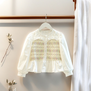 Ensemble de style princesse d'automne pour filles, chemise patchwork élégante pour petite fille et jean à dentelle, ensemble deux pièces, vêtements pour filles - Product Image 2