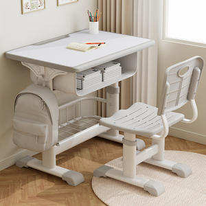 ชุดโต๊ะและเก้าอี้เรียนสำหรับเด็กแบบปรับได้ - โต๊ะเขียนหนังสือสไตล์มินิมอลสำหรับนักเรียนประถม ใช้ในบ้าน - Product Image 2