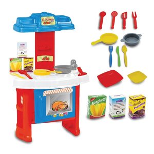 Cuisine jouet pour enfants 41x27x64 cm avec 19 accessoires, assiettes, couverts, casseroles, jeu de petit chef, ensemble de repas pour enfants - Product Image 1