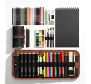 Heshengping – Ensemble de 41 crayons de croquis colorés solubles, crayons <span class=keywords><strong>graphite</strong></span>, fusain, aquarelle, estompes et carnet de croquis 50 pages - Product Image 1
