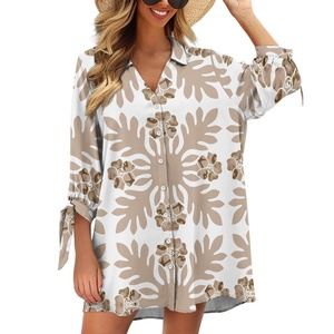 Camicie da spiaggia con bottoni floreali personalizzate a forma di foglie tropicali con stampa hawaiana per donne bianche Cardigan <span class=keywords><strong>Kimono</strong></span> lungo per costumi da bagno taglie forti - Product Image 2