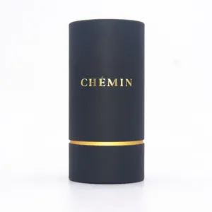 Factory Direct Supply Of Perfume And Cosmetics Black Card Hot Stamping Process Cylindrical Paper Can Packaging Box