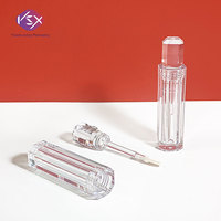 Yueshunxing 3.4ml Emballage personnalisé de rouge à lèvres liquide unique avec étiquette privée, tube transparent en PETG, tube à gloss à lèvres octogonal vide