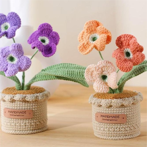 Nuova Decorazione per Auto e Ufficio: <span class=keywords><strong>Fiore</strong></span> di Lana all'Uncinetto Fatto a Mano, <span class=keywords><strong>Primula</strong></span> Artificiale in Vaso - Product Image 3