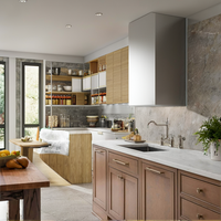 Îlot de cuisine modulaire moderne avec portes en bois massif, corps en contreplaqué, évier et crédence