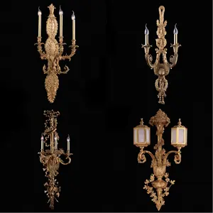 Jewellerytop lampu penerangan Rococo Eropa klasik Vintage, tempat lilin mewah lampu dinding kuningan antik tempat lilin tembaga