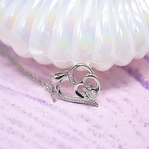 Collana da Donna con Ciondolo a Cuore e Zampa di Gatto, Design a Doppio Cuore, Catena Scintillante per Clavicola, Gioielli alla Moda - Product Image 6