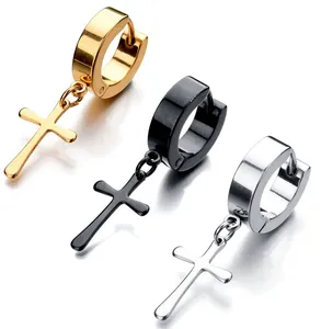 2022 cross titanium steel stainless pendant earrings men women cool trend piercing punk cold wind dangle earrings