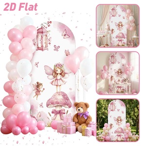 Backdrop Peri Pink Kustom untuk Dekorasi Pesta Ulang Tahun Anak, Kain Latar Belakang Elastis untuk Gapura Ulang Tahun, Cocok untuk Ulang Tahun Anak Perempuan - Product Image 1