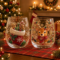 Verre à boire festif en verre artistique de Noël pour jus, lait, cocktails – Vaisselle en verre imprimée sapin de Noël et bonhomme de neige – Tasses de fête de Noël