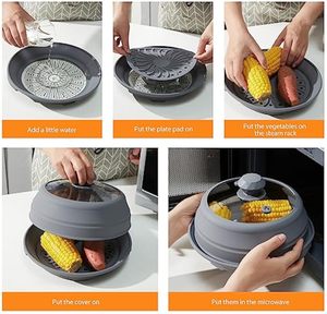 כיסוי צלחת מתקפל מכסה מכסה סיליקון זכוכית מעוטר כיסוי מגן מזון בטוח מזון מכסה סיר מכסה - Product Image 5