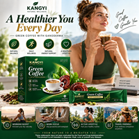 KANGYI Café Vert avec Extrait de Ganoderma, Boisson Instantanée au Café Herbal aux Champignons Reishi pour l'Énergie Quotidienne, 10 Sachets
