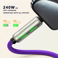 Cable de Carga para Teléfono Móvil 4 en 1 con Luz LED Intermitente, Cable de Carga Rápida de Silicona Suave de 240 W