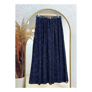 Women's Navy Blue Modest Skirt <b>Elastic</b> Waistband Flocked Tulle 100 Cm Length - Product Image 4