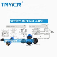 Tuerca trasera SD28 de 24 pines 5A, Panel de montaje de plástico roscado IP68, conector de alimentación Circular impermeable, M28