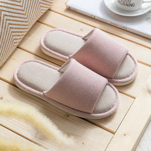 Fashion Cotton Linen Indoor Home for Slippers Open Toe with Non-slip Soft Bottom Customizable Logo for Spring - Product Image 5